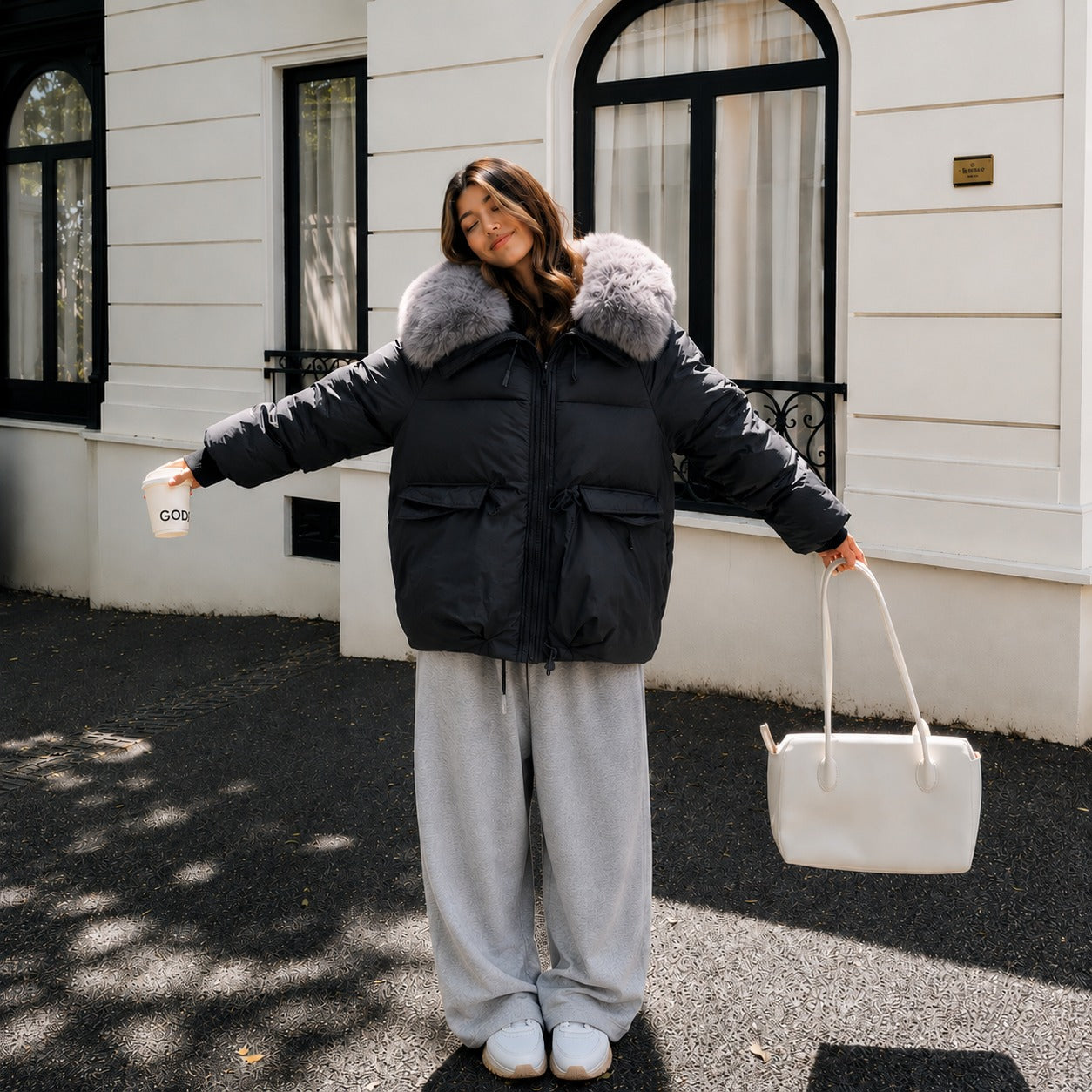Dorenne™ Puffer Jacket with Plush Collar and Ribbed Cuffs