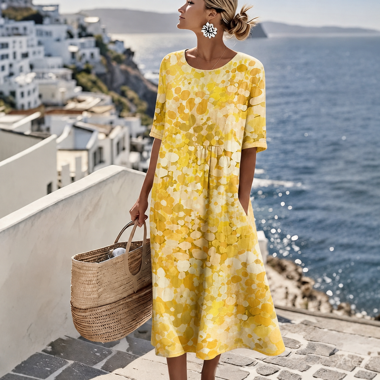 Florenne™ Dress with Abstract Floral Print and Relaxed Silhouette