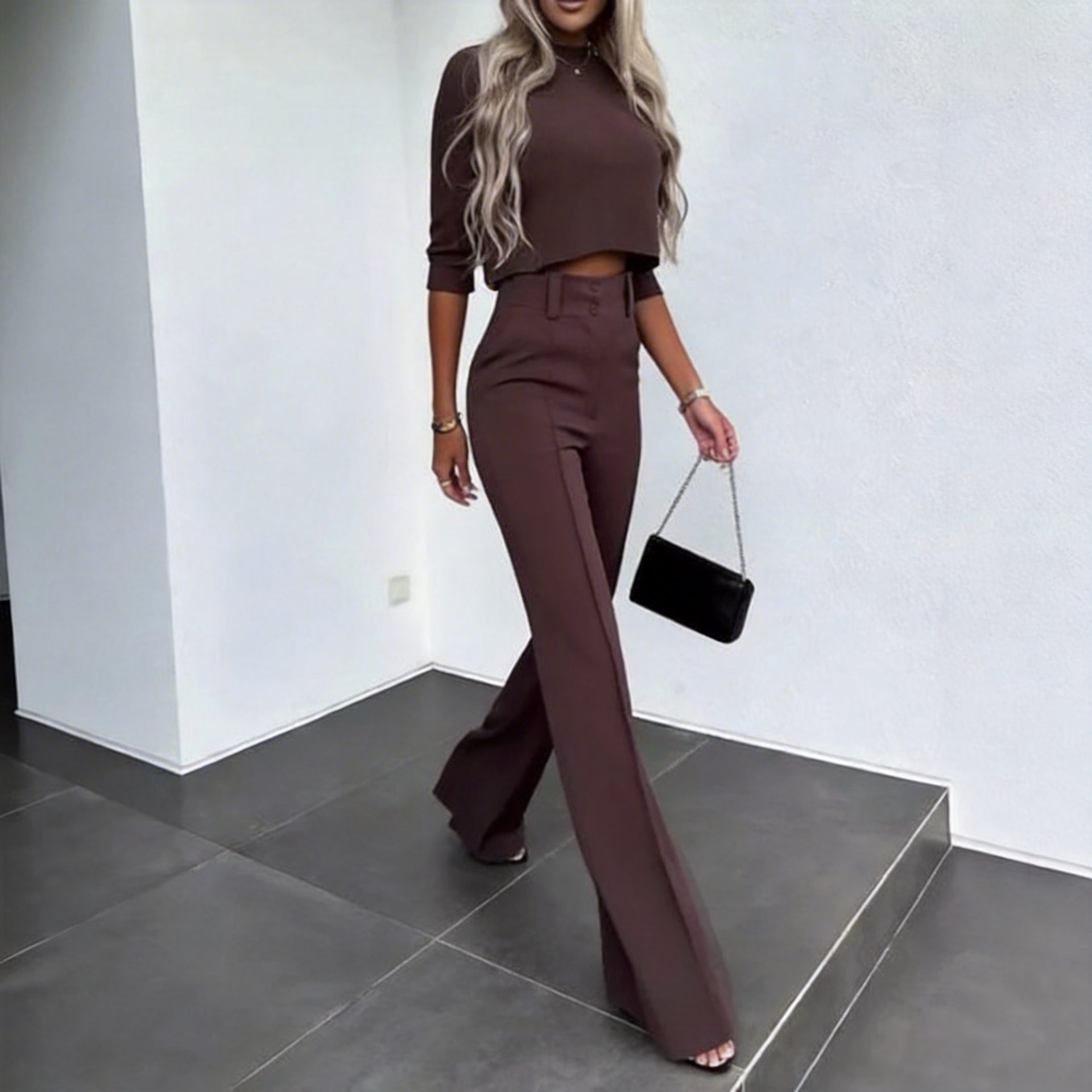 Nina™ Lightweight Viscose Set with High-Neck Cropped Top