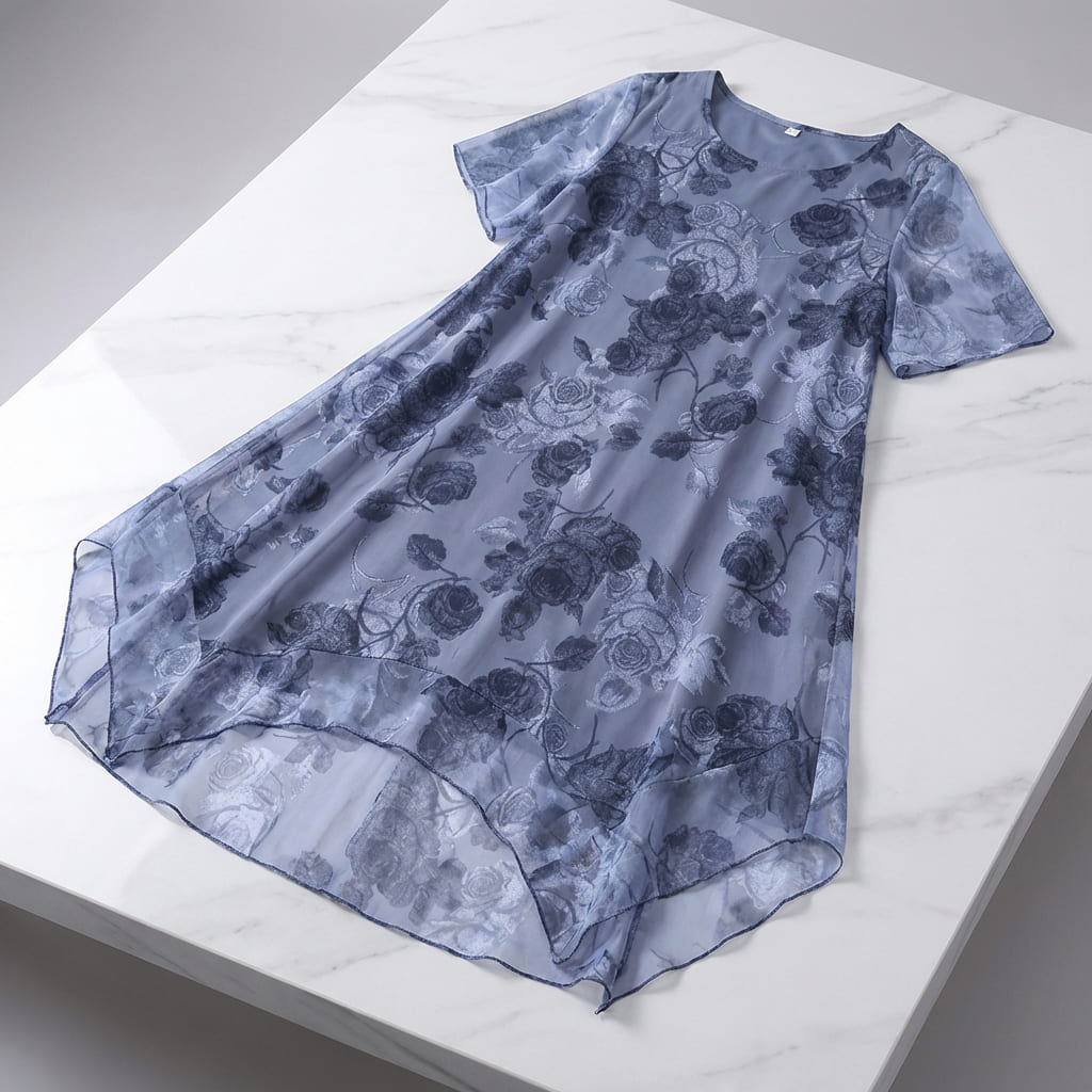 Nice™ Floral Dress in Premium Chiffon with Double Layering and Asymmetrical Hem