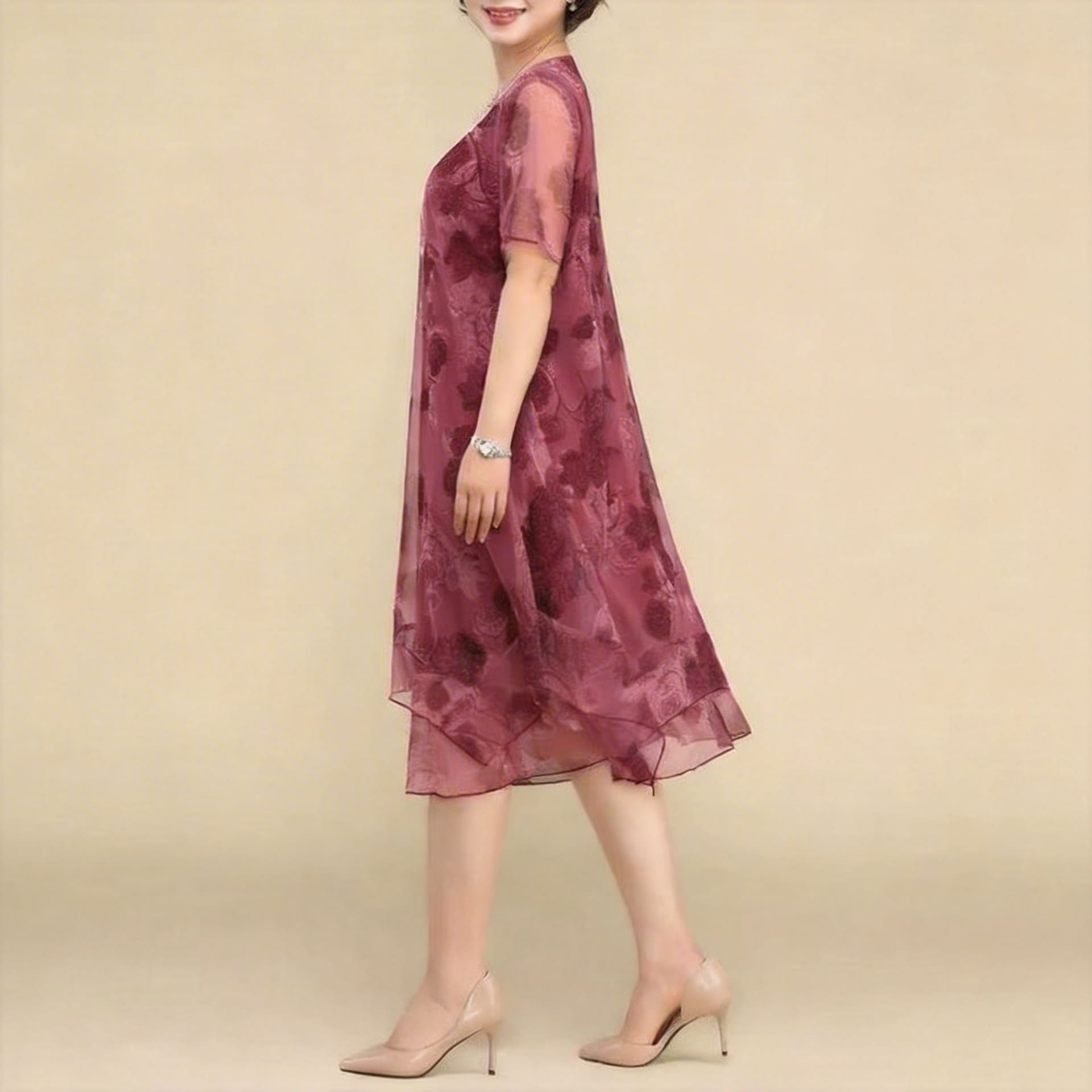 Nice™ Floral Dress in Premium Chiffon with Double Layering and Asymmetrical Hem