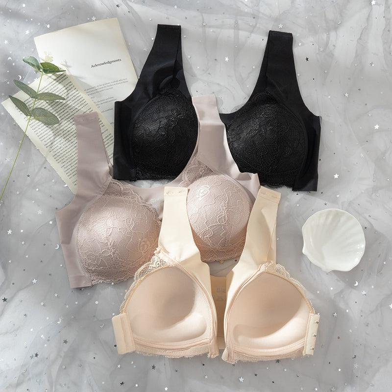 Women’s Front Closure Lace Bra – Wireless Support with Silky Cooling Fabric