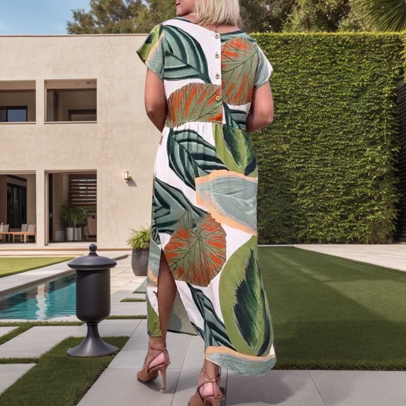 Palm Breeze™ Dress in Premium Viscose with Artistic Tropical Print / Where Comfort Meets the Art of Nature!