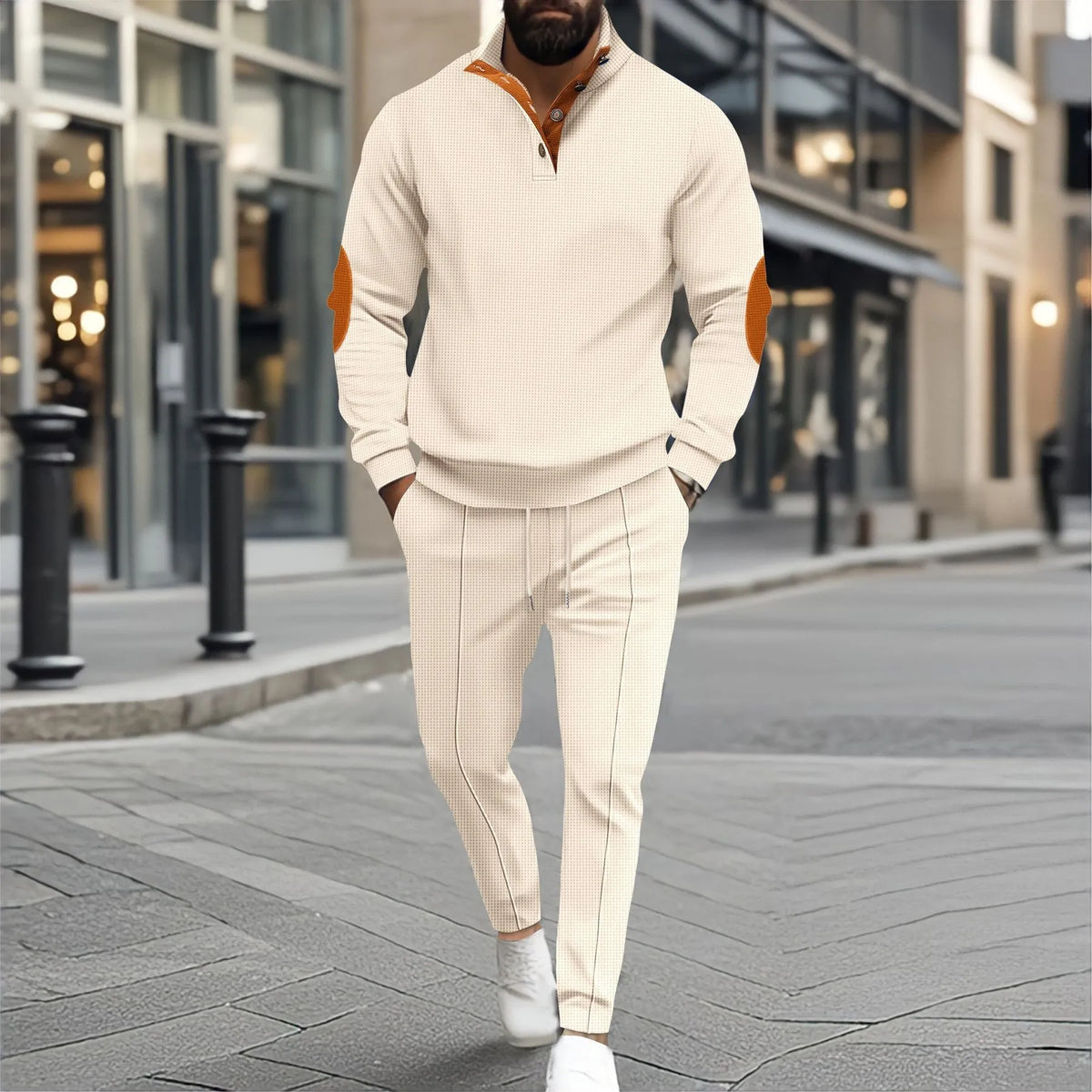 Set Hudson™ with High-Collar Pullover, Elbow Patches and Tapered Pants
