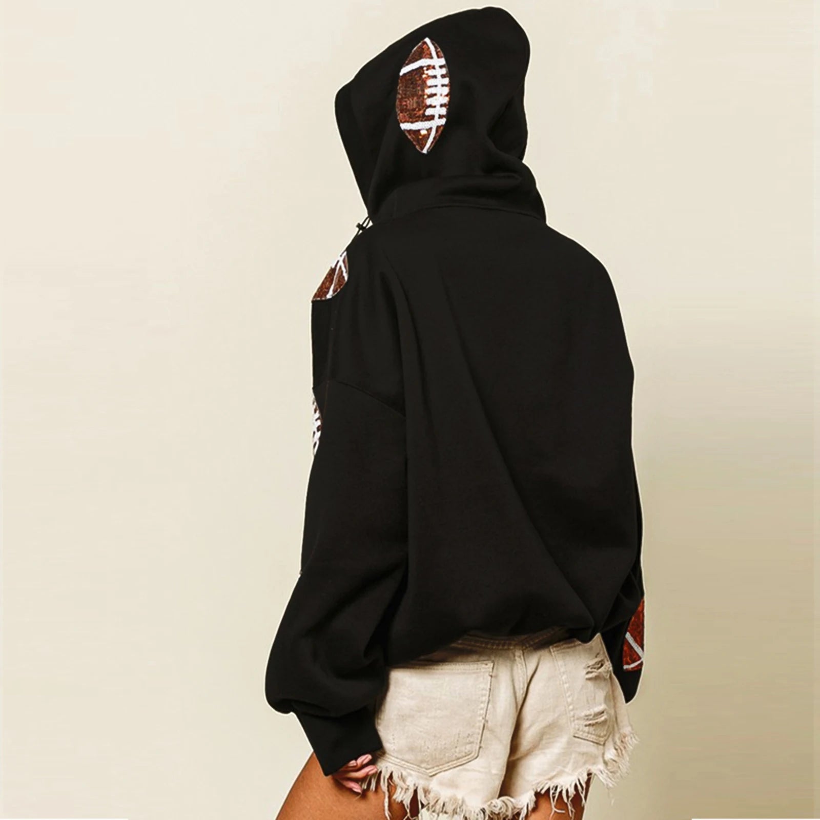 Touchdown Glam™ Hoodie in Premium Cotton with Sequin Football Embroidery / The Perfect Balance of Comfort and Glamour!