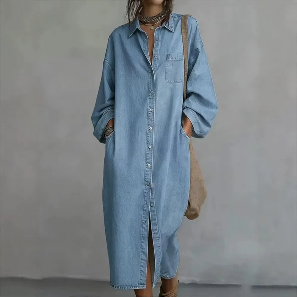 Denim Dress Pescara™ with a Classic Collar and Button-Front Closure