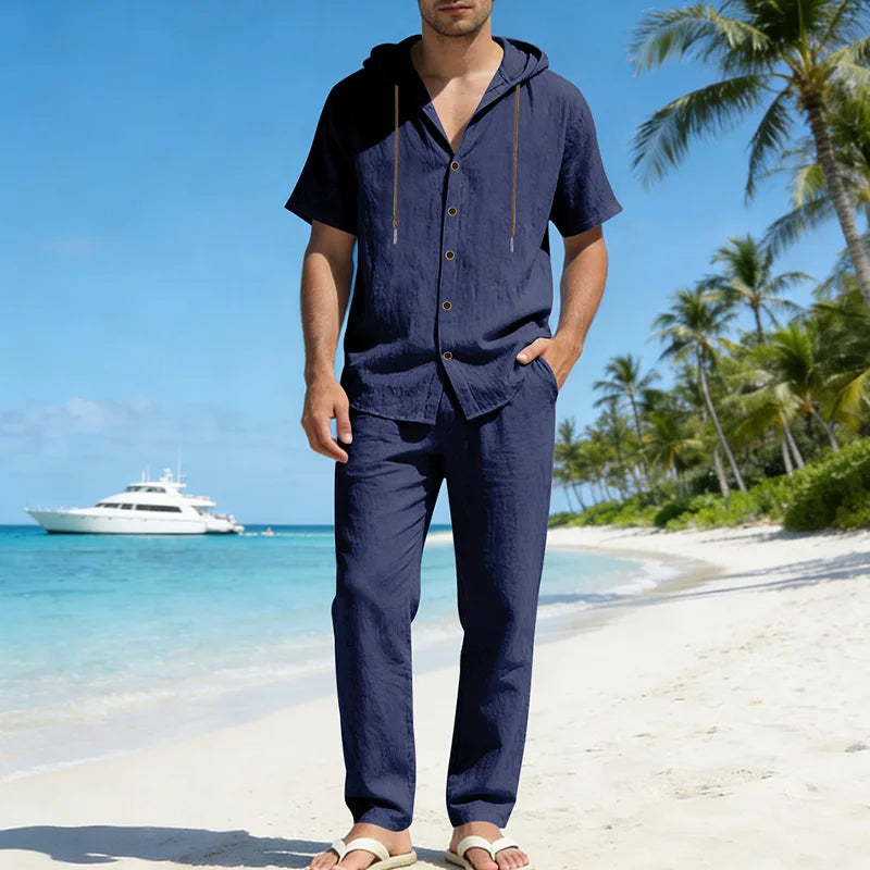 Set Sorrento™ in Cotton-Linen with Hooded Shirt and Drawstring Pants