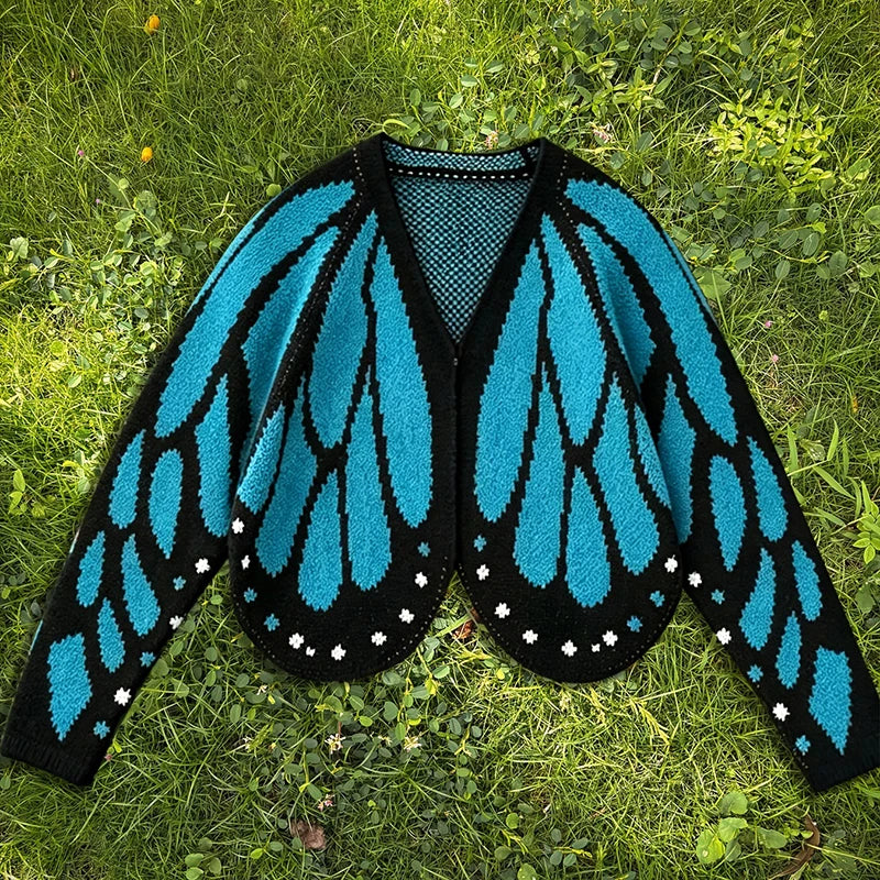 Farfallia™ Textured Knit Cardigan with Butterfly-Wing-Inspired Design