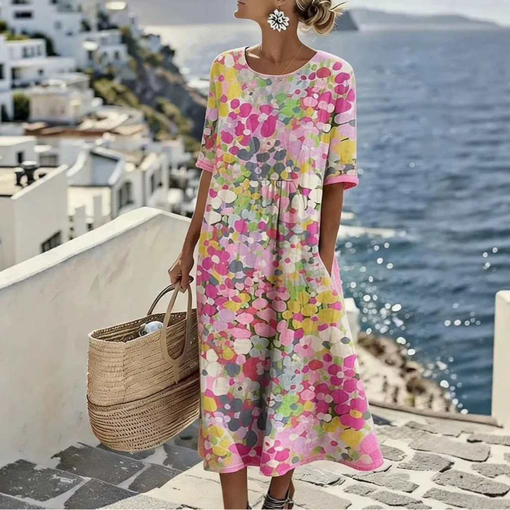 Florenne™ Dress with Abstract Floral Print and Relaxed Silhouette