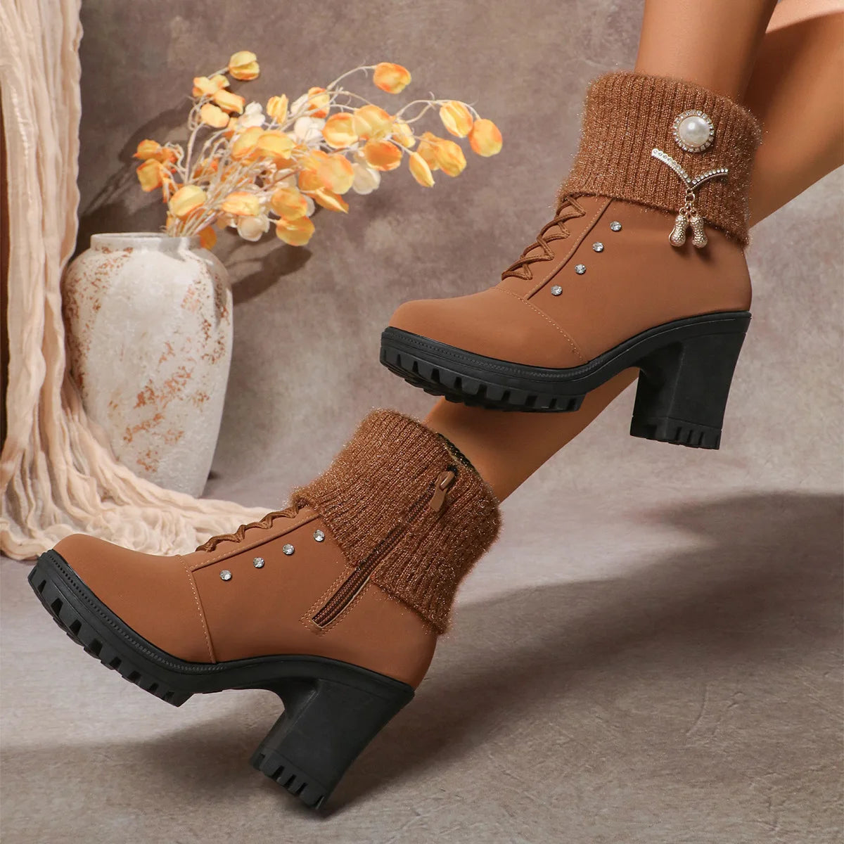Mirabelle™ Thermal-Lined Boots with Jewel Details and Premium Finish / Elegance and Warmth in Every Step!