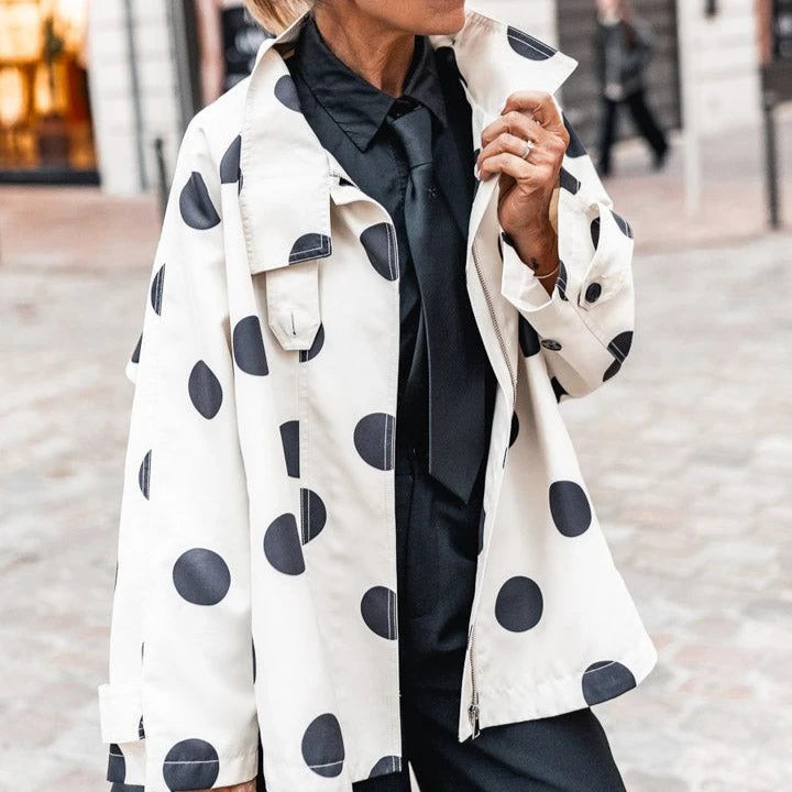 Varenne™ Jacket with Polka Dot Print, High Collar and Relaxed Fit