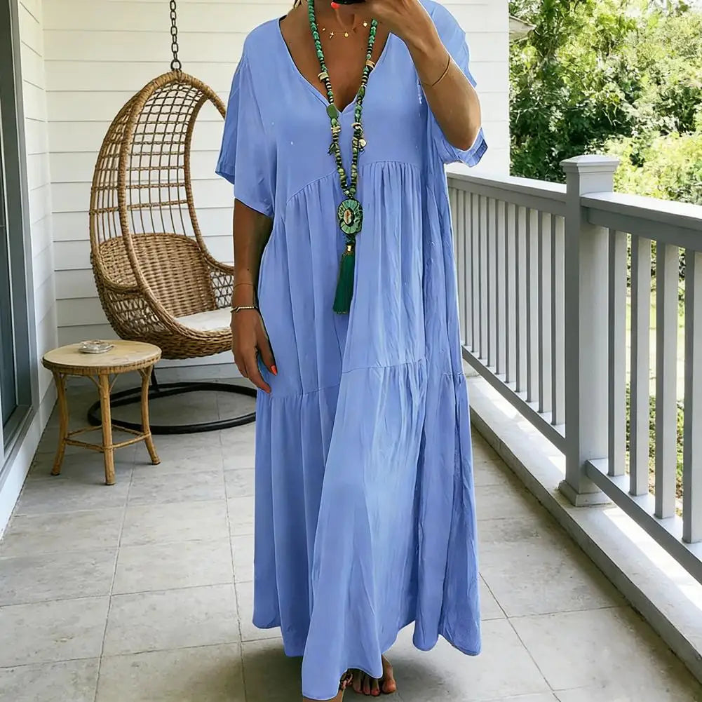 Liorenna™ Linen Cotton Dress With Relaxed Fit And V-Neck