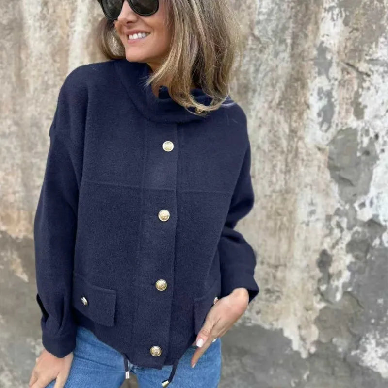 RoyalLine™ Wool Coat with Gold Buttons and High Collar / Style and Comfort in Just the Right Measure!