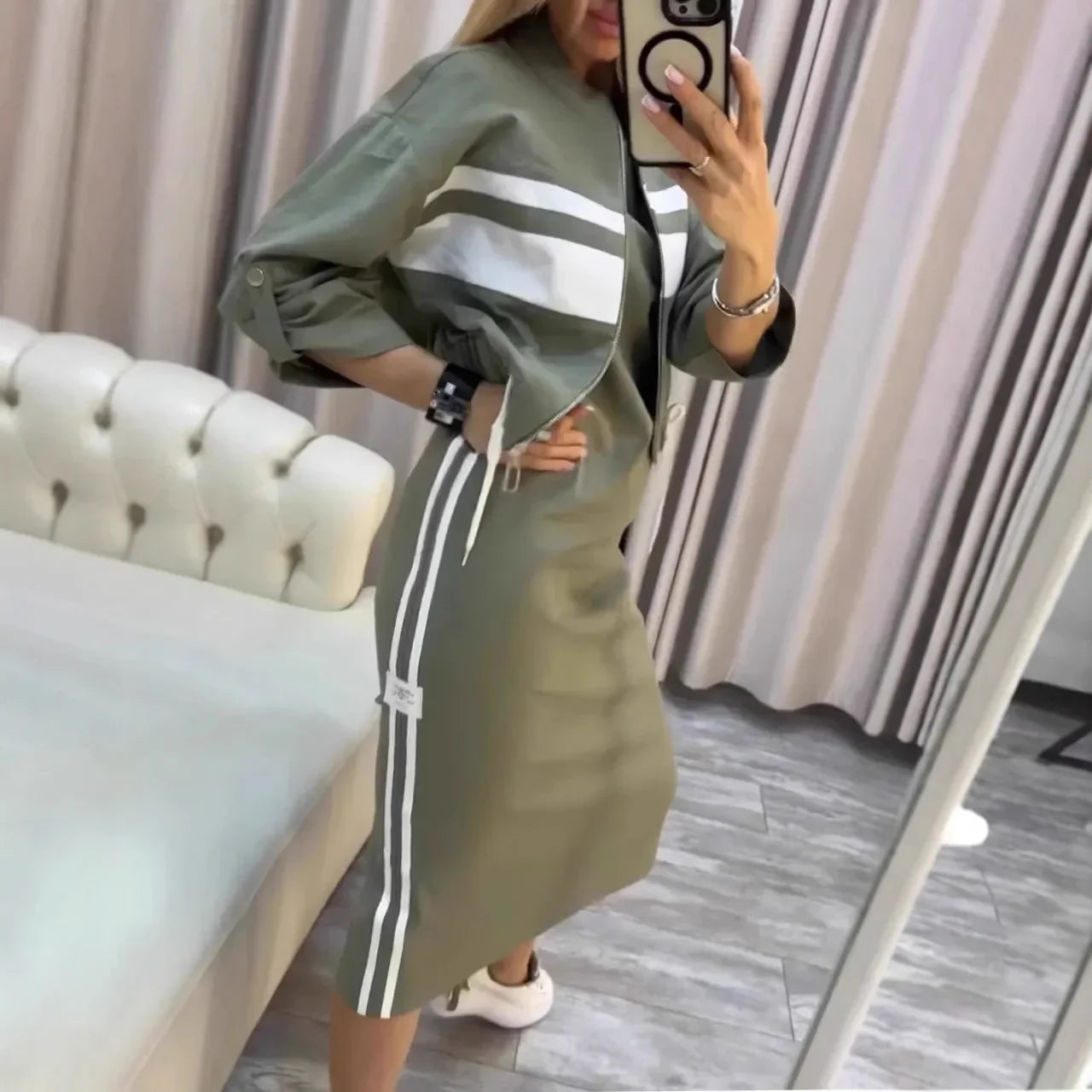 Nordelle™ Set with Chic Midi Dress and Adjustable Zip Jacket / The Perfect Balance Between Casual and Refined!