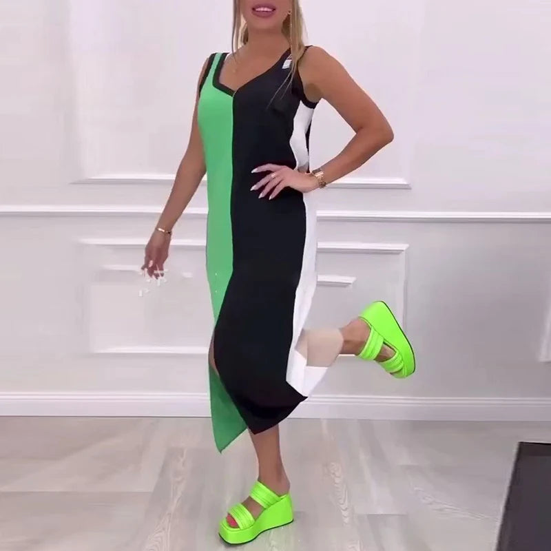 Color Vibe™ Colorblock Dress with Front Slit / For Those Who Express Style with Movement and Attitude!