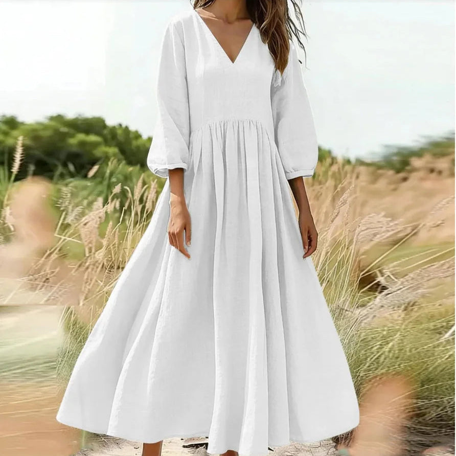 Arietta™ Maxi Dress with V-Neckline, High Waist and Flowing Full Skirt