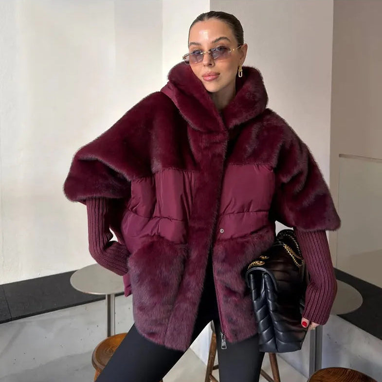 Bordeaux™ Velvety Faux Fur Coat with Oversized Design