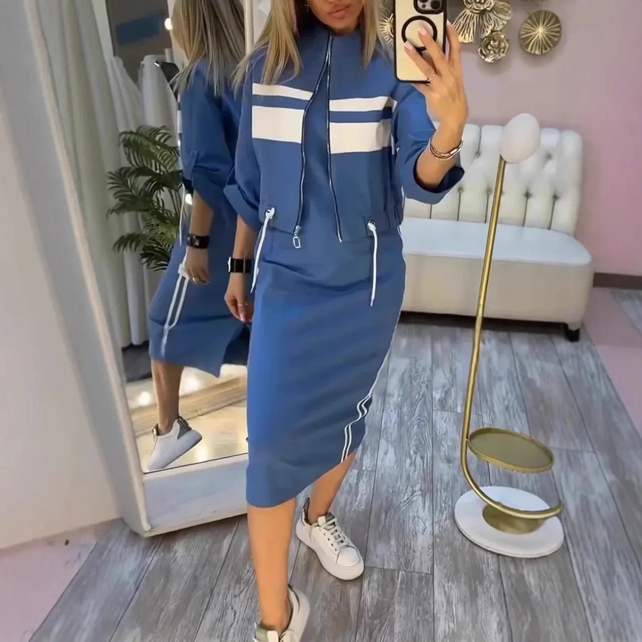 Nordelle™ Set with Chic Midi Dress and Adjustable Zip Jacket / The Perfect Balance Between Casual and Refined!