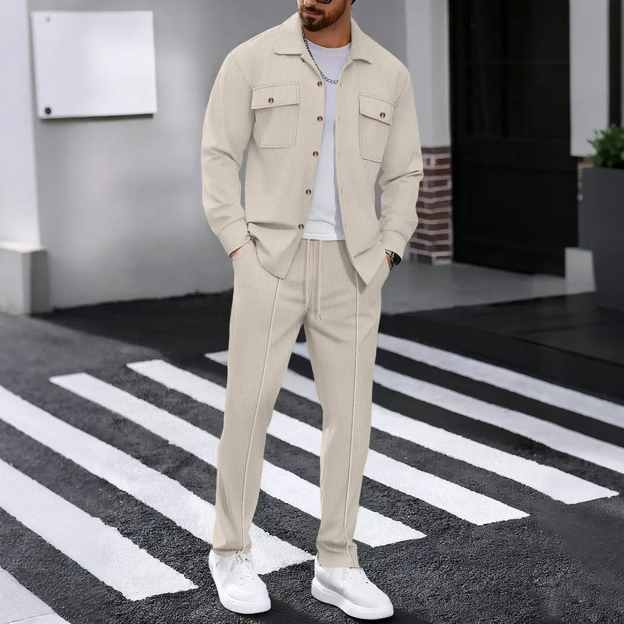 Erik™ Premium Textured Knit Set with Button-Up Shirt