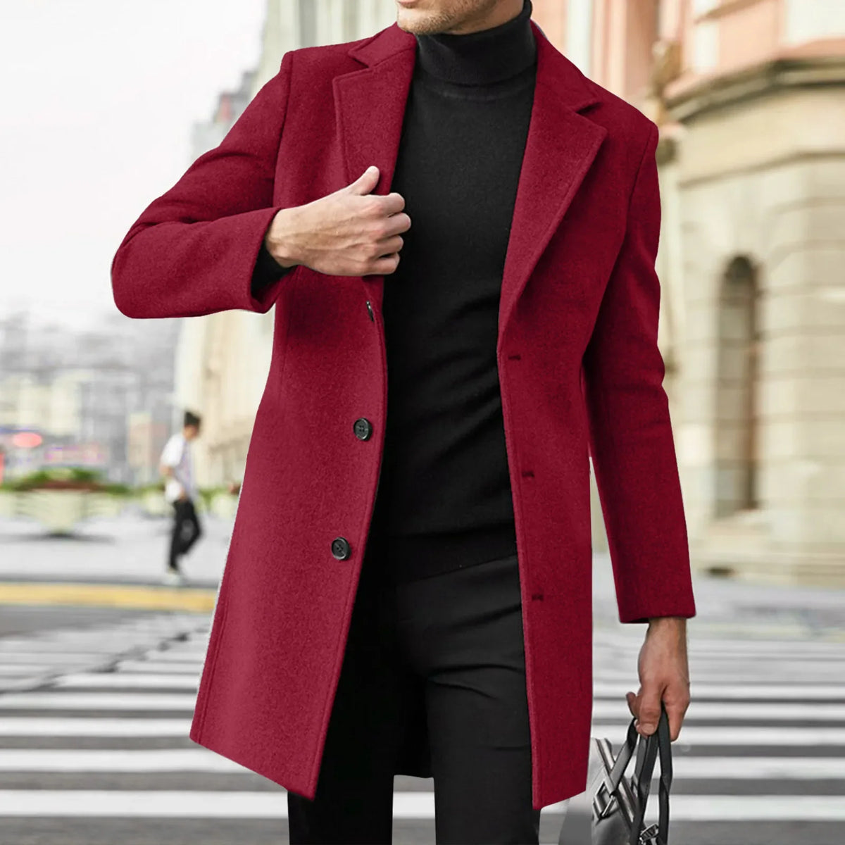 Westford™ Men's Overcoat with Longline Cut, Classic Lapels and Straight Fit