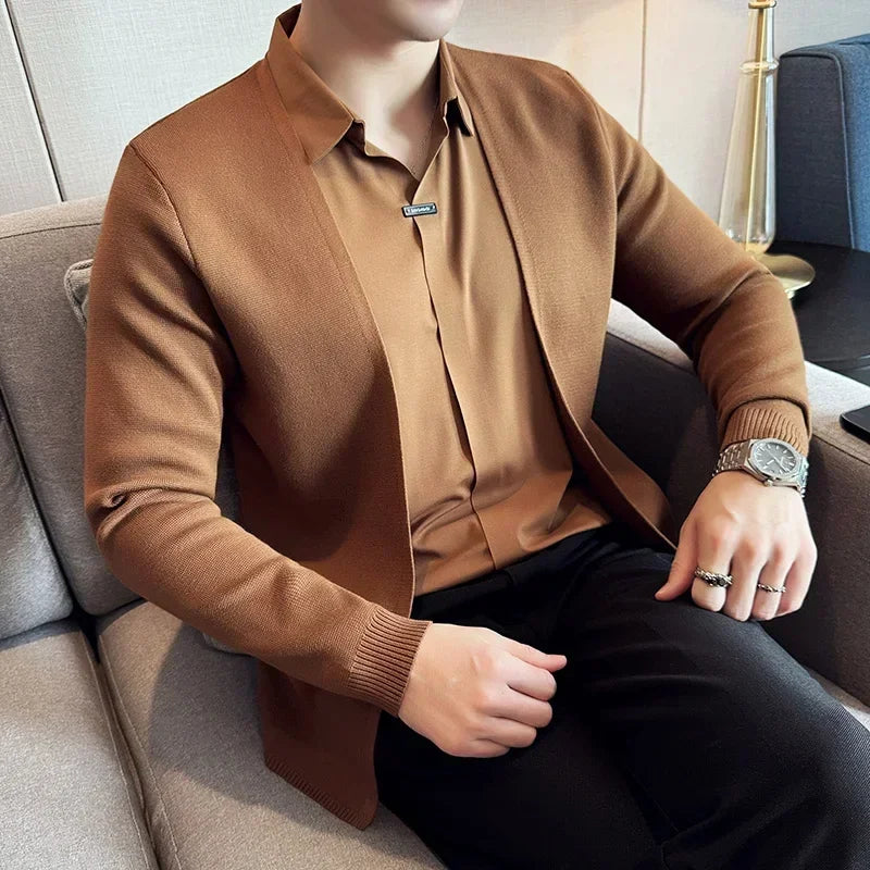 Men’s Layered Shirt with Cardigan Effect – Refined Overlay Design for Maximum Practicality