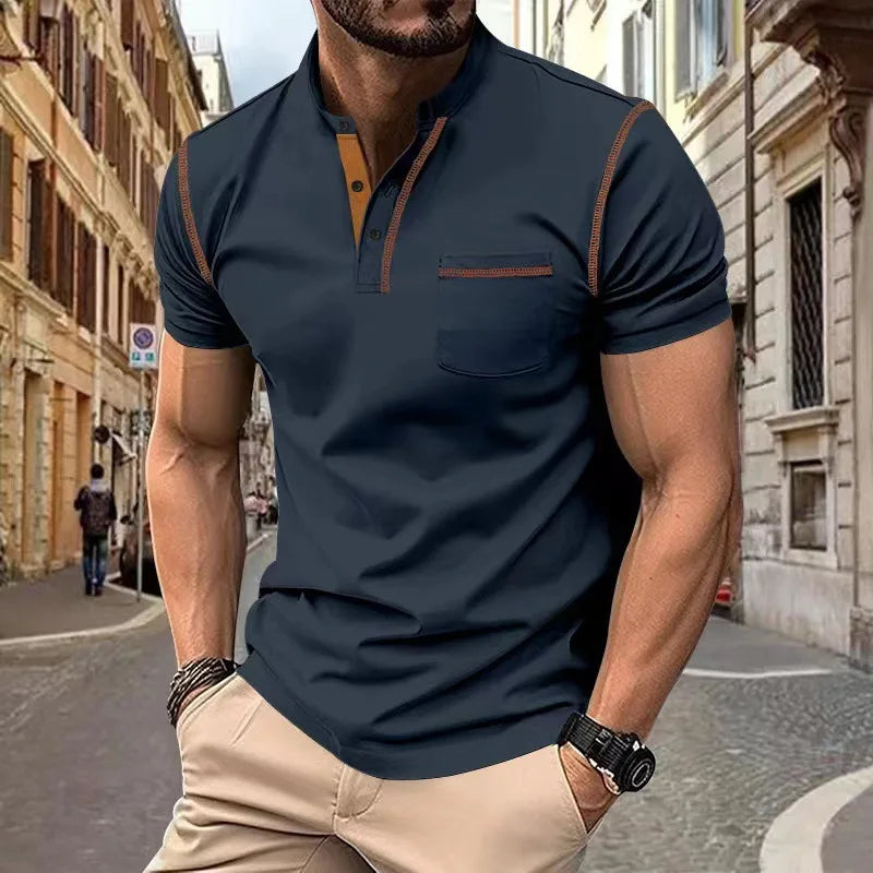 Tavren™ Casual Shirt with Mandarin Collar and Contrast Trim