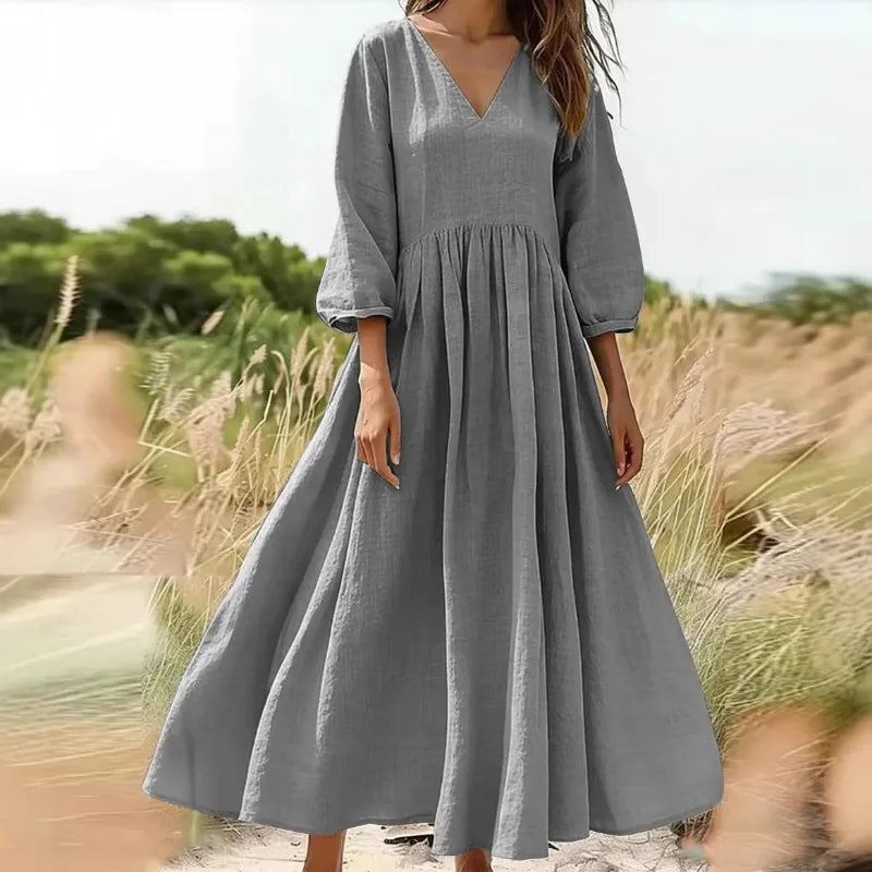 Arietta™ Maxi Dress with V-Neckline, High Waist and Flowing Full Skirt