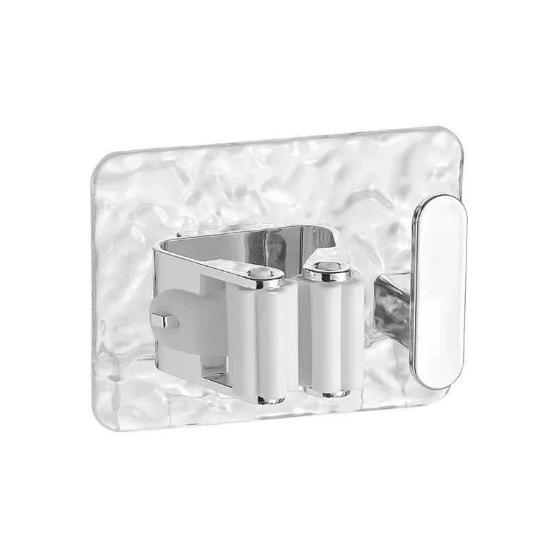Wall Mounted Mop and Broom Holder – Adhesive Organizer with Extra Hook