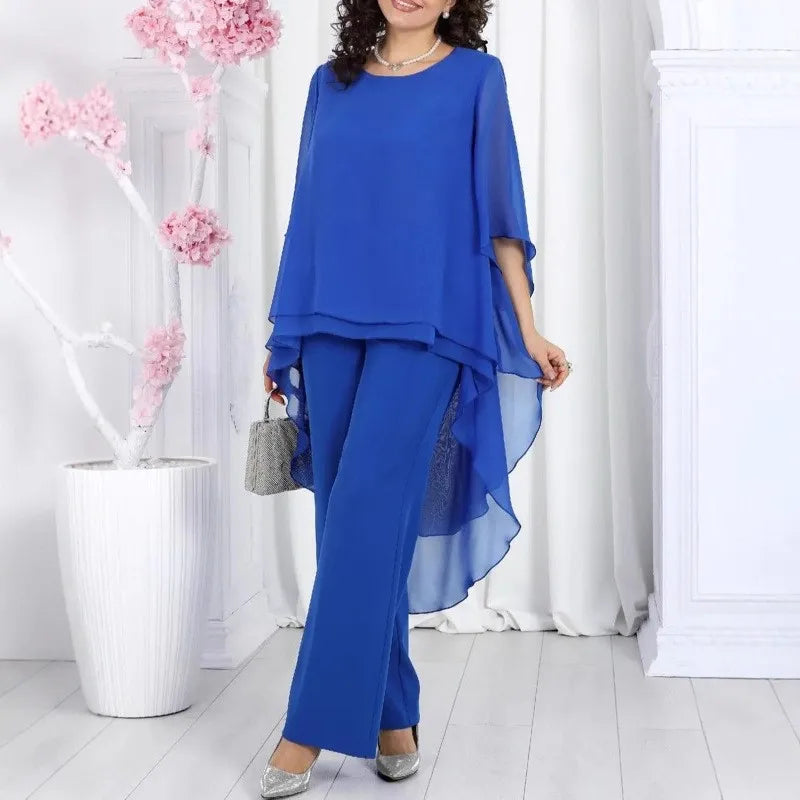 Aurevielle™ Set With Asymmetrical Layered Blouse and Wide-Leg Pants