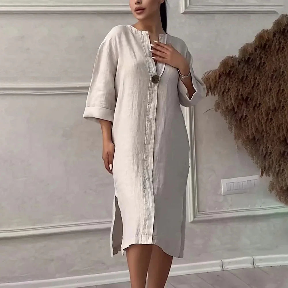 Toronto™ Dress in Cotton Linen with Loose Fit / Tropical Elegance with a Touch of Modern Sophistication!