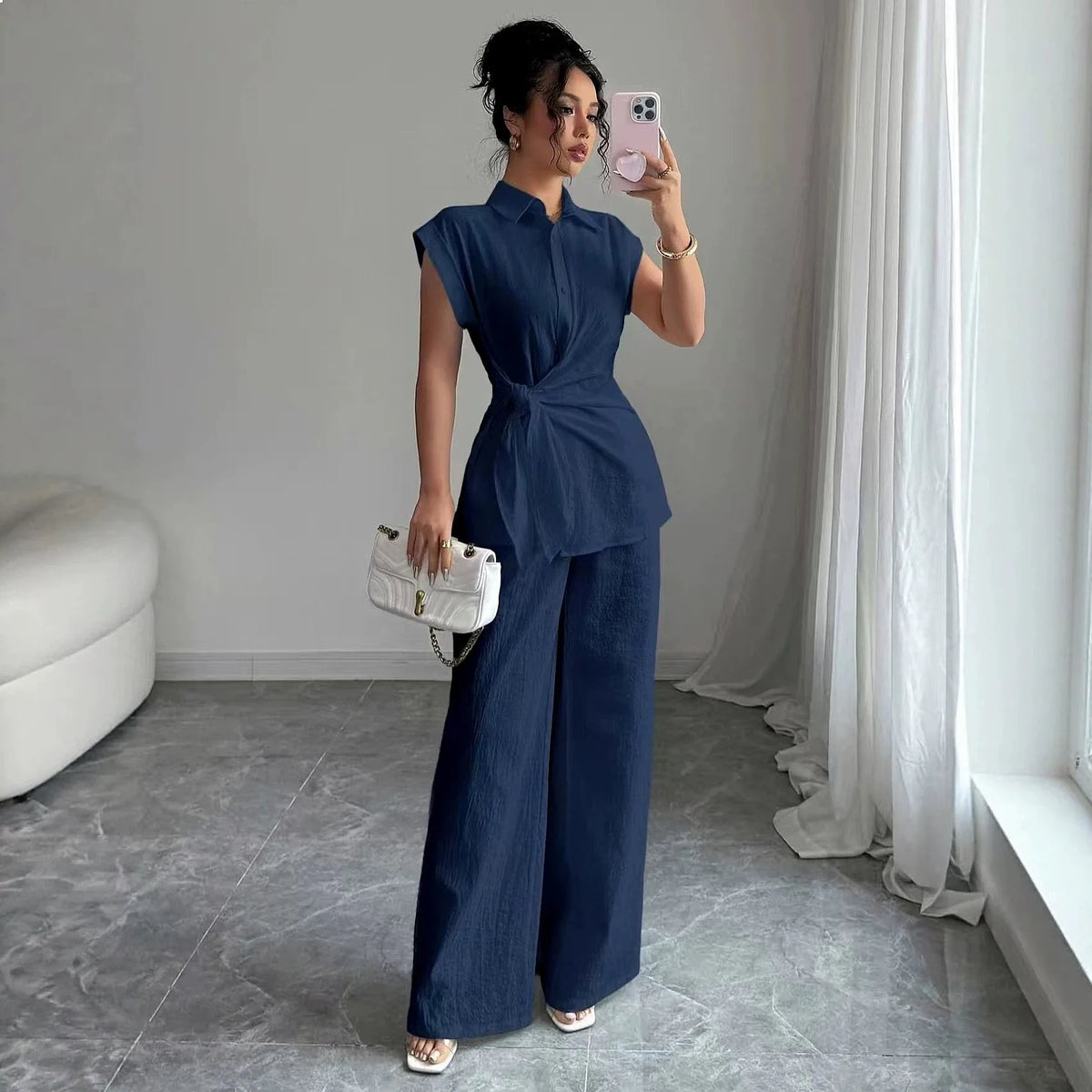 Set Elspeth™ with Button-Front Shirt and Wide-Leg Pants
