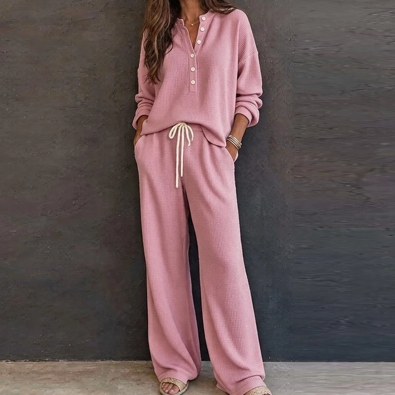 Set Willow™ with Textured Button-Front Top and Wide-Leg Pants