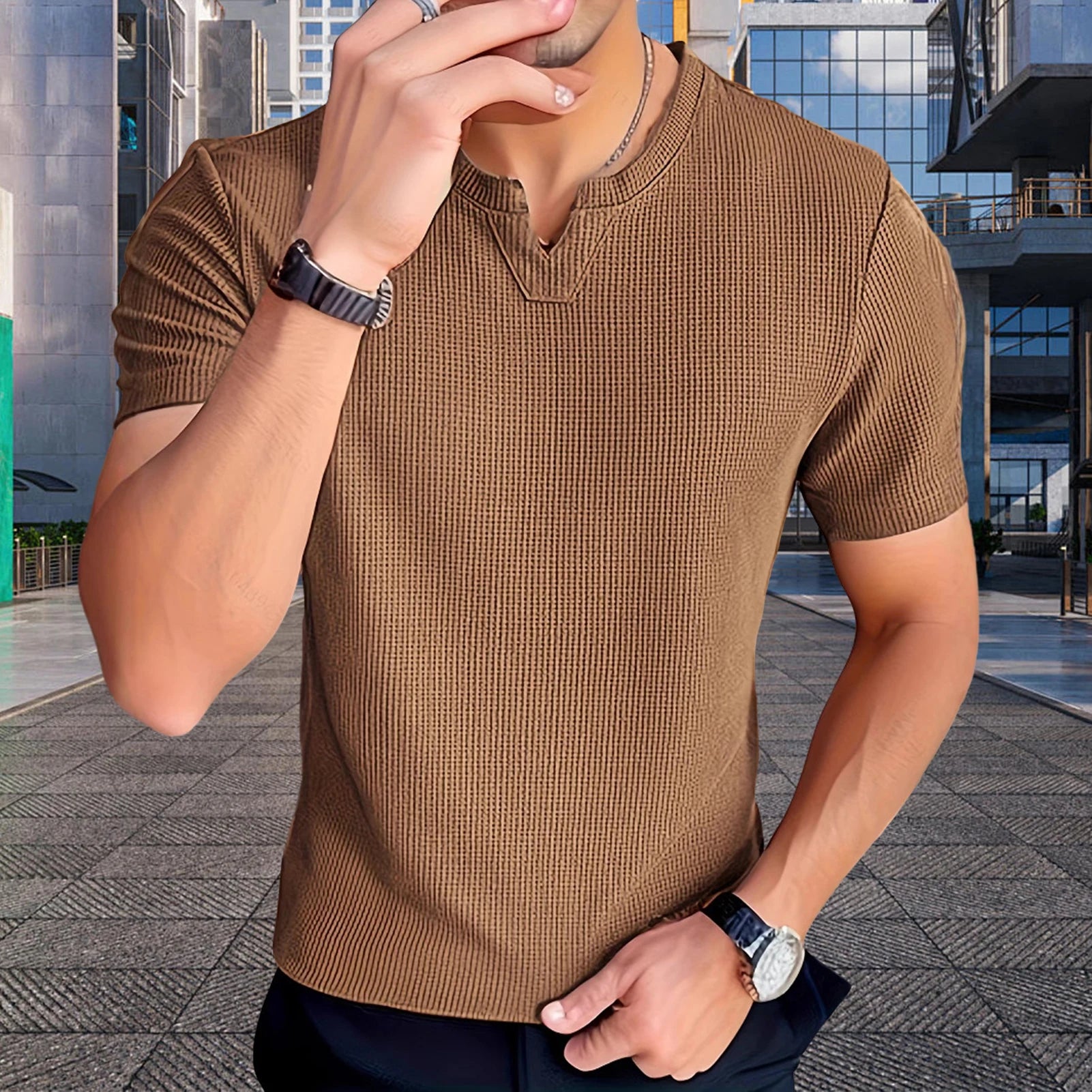 Matthew™ T-Shirt in Textured Cotton Knit with Old Money Style