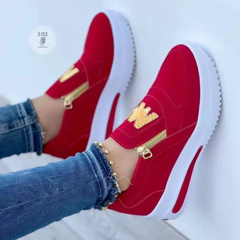 Zarelli™ Slip-On Sneakers with Quilted Panels, Metallic Side Zipper, and Gold-Tone Detail