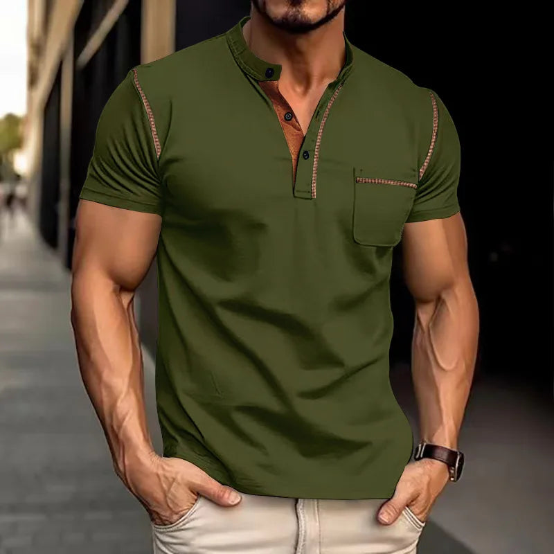 Tavren™ Casual Shirt with Mandarin Collar and Contrast Trim