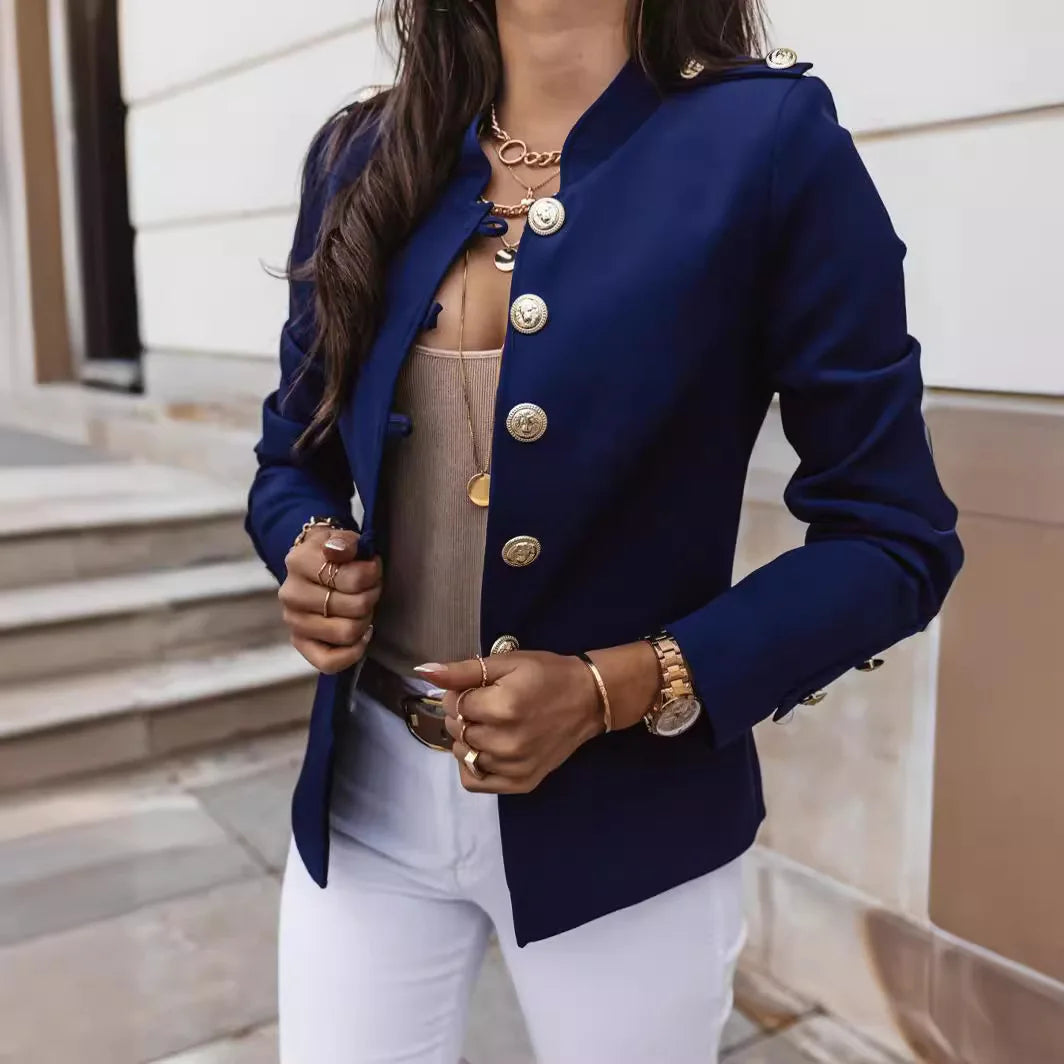 Jacket Adelaide™ with Stand Collar, Button-Front Closure and Shoulder Details