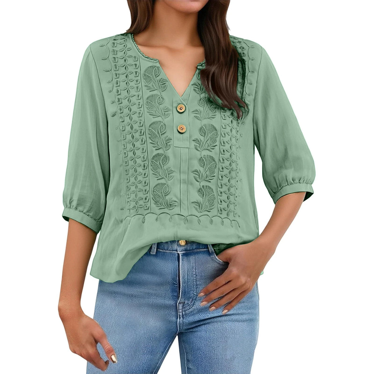 Blouse Brenna™ in Cotton-Linen Blend with Artisan Embroidery