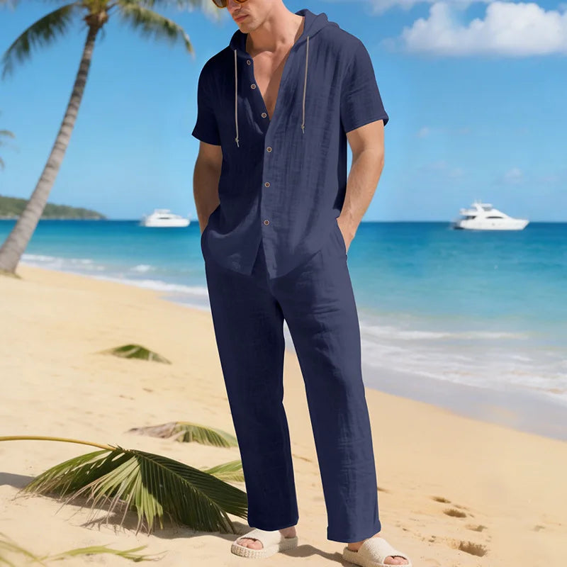 Set Sorrento™ in Cotton-Linen with Hooded Shirt and Drawstring Pants