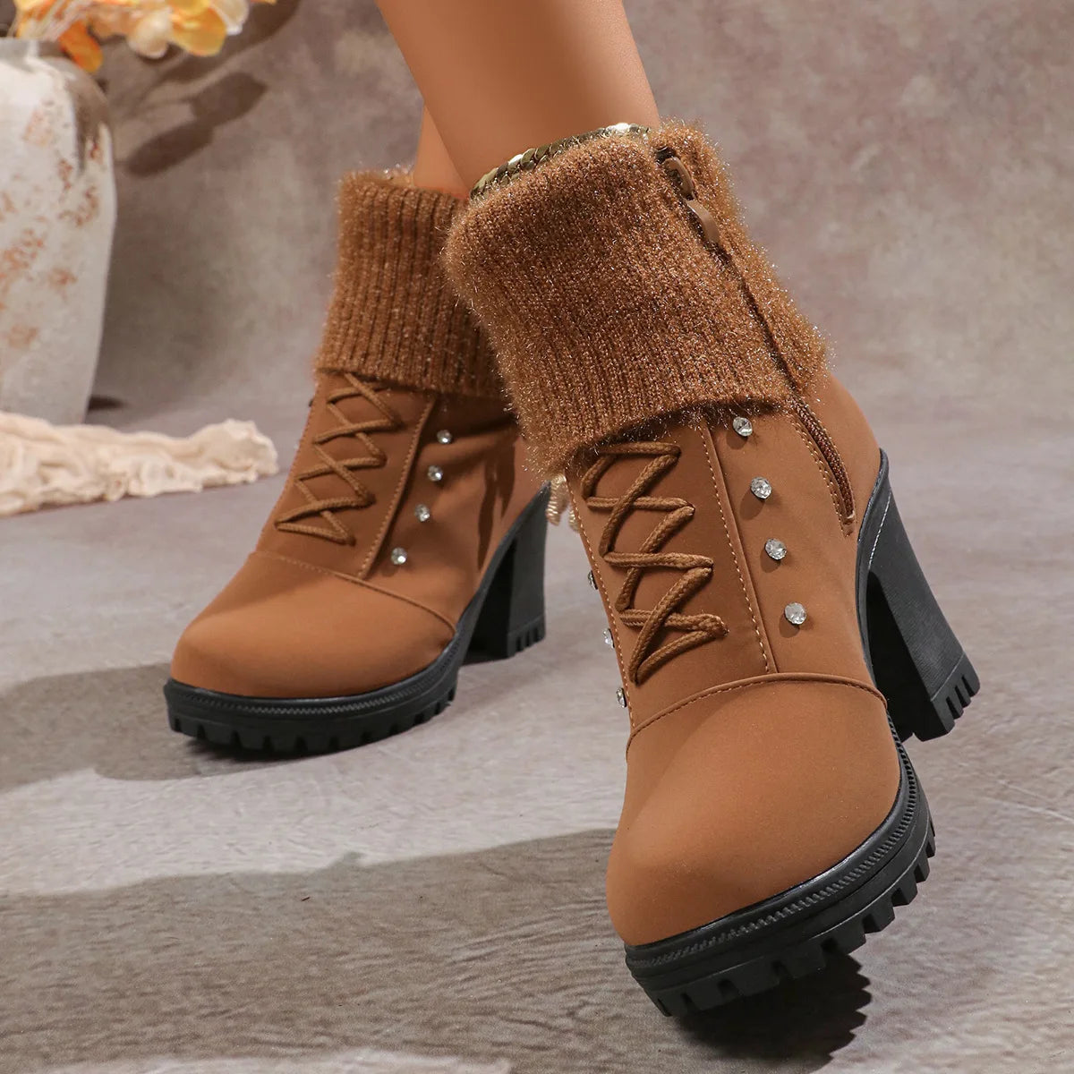 Mirabelle™ Thermal-Lined Boots with Jewel Details and Premium Finish / Elegance and Warmth in Every Step!