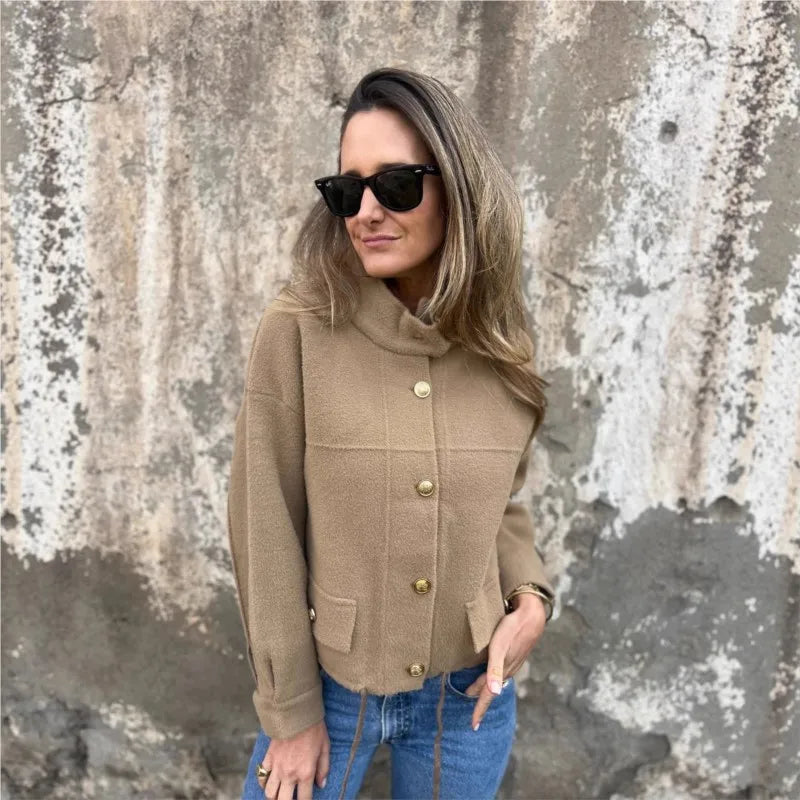 RoyalLine™ Wool Coat with Gold Buttons and High Collar / Style and Comfort in Just the Right Measure!