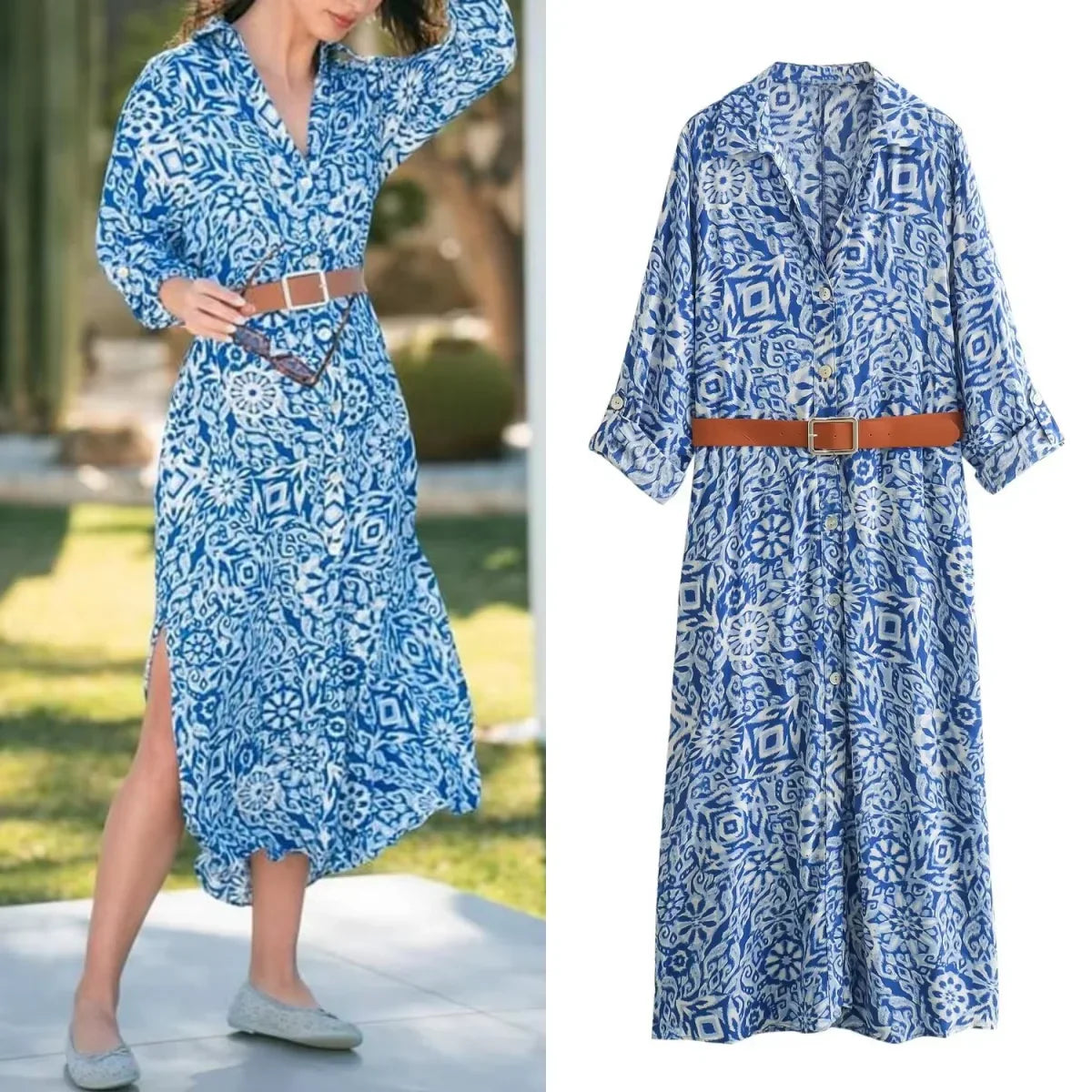 Coastline™ Capri Dress with Chic Belt / Inspired by Classic Italian Mosaics and Portuguese Tiles!