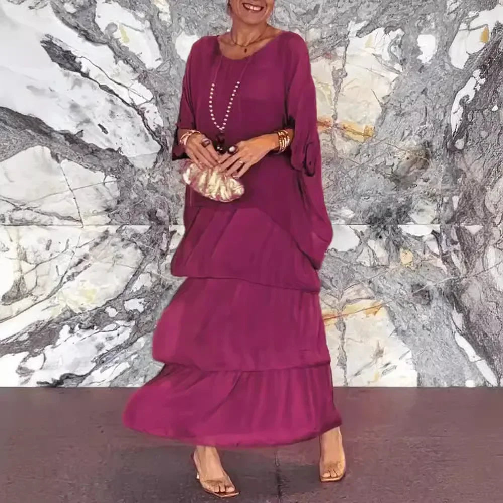 Donna Plissé™ Dress in Flowing Chiffon with Fluid Layers / For women who dance with lightness and elegance!