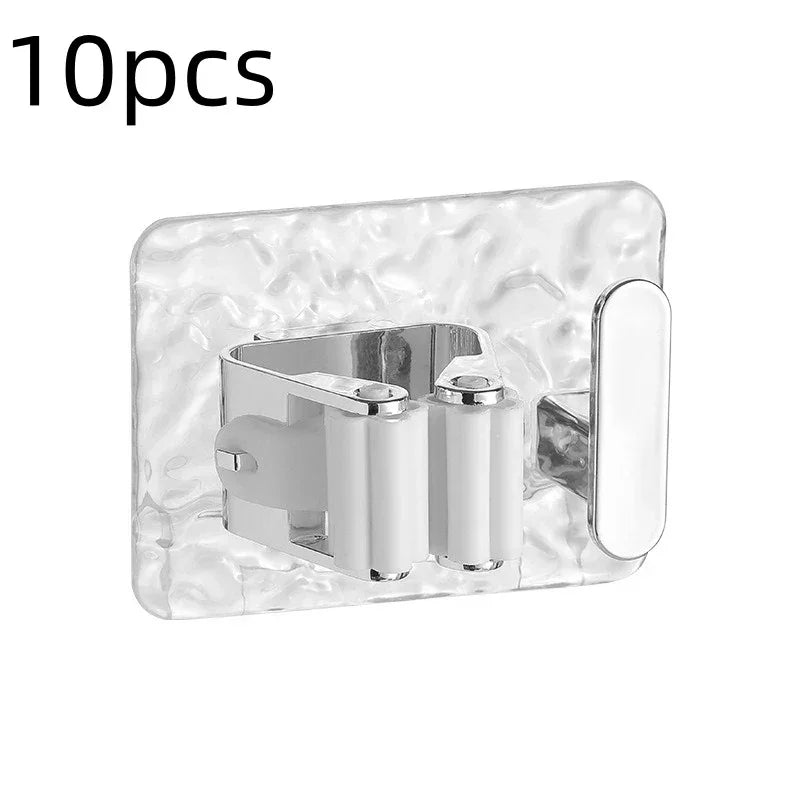 Wall Mounted Mop and Broom Holder – Adhesive Organizer with Extra Hook
