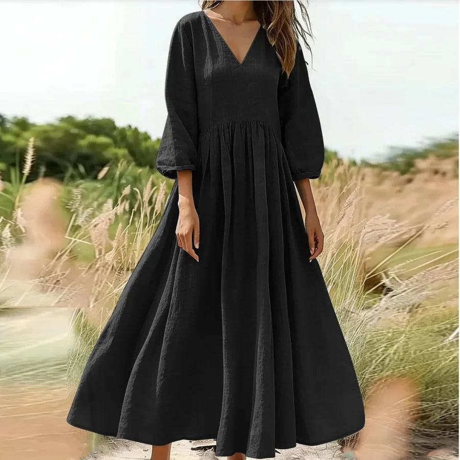 Arietta™ Maxi Dress with V-Neckline, High Waist and Flowing Full Skirt