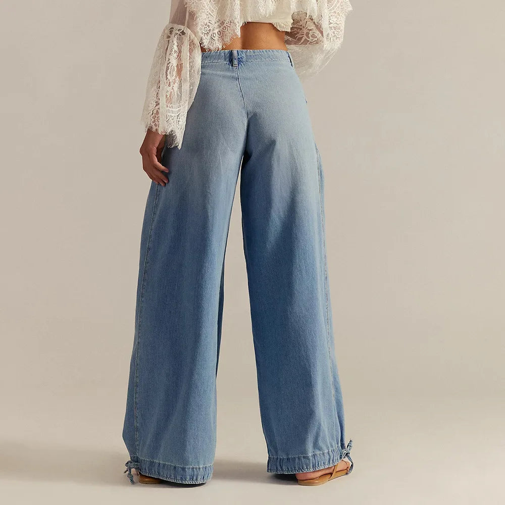 Carmelie™ Jeans with Gathered Panels, Front Flap Pockets and Adjustable Tie Hem