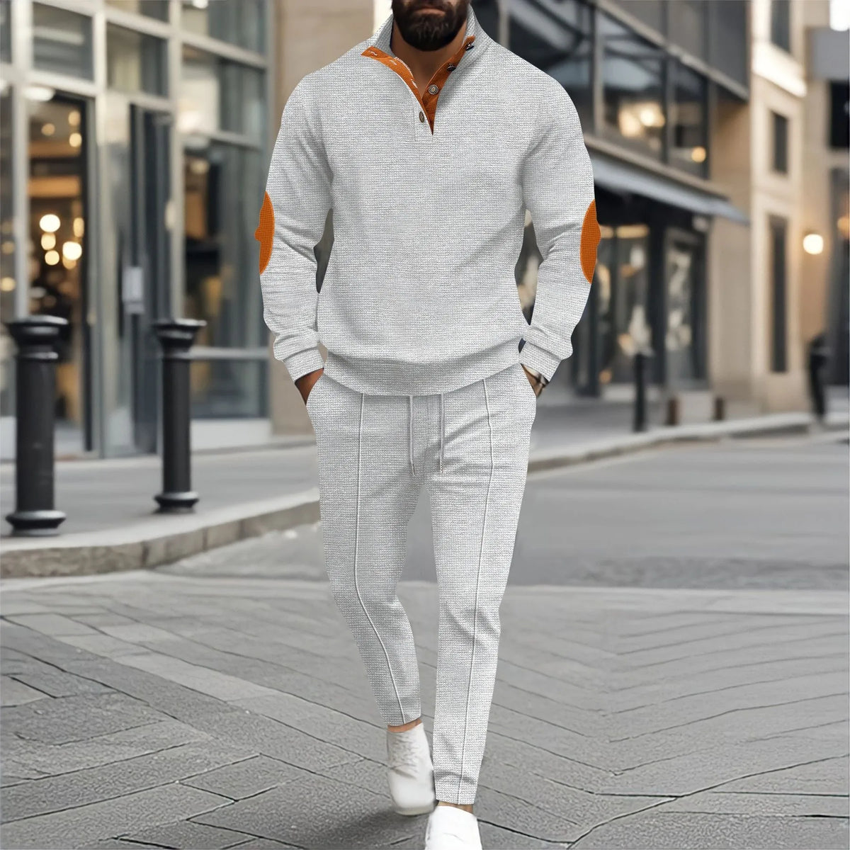 Set Hudson™ with High-Collar Pullover, Elbow Patches and Tapered Pants