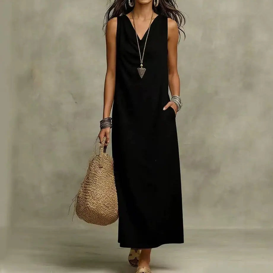 Aveline™ Dress with Draped Neckline, Relaxed Fit and Side Pockets