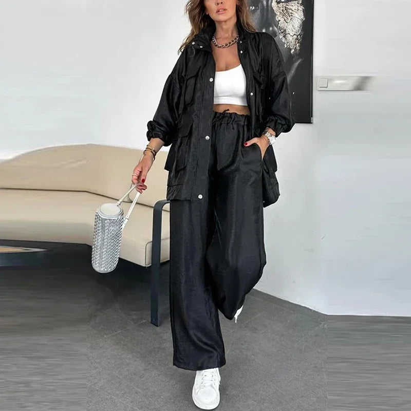 Madonna™ Set in Textured Satin with Strategic Pockets / Urban Sophistication that Stands Out Wherever You Go!