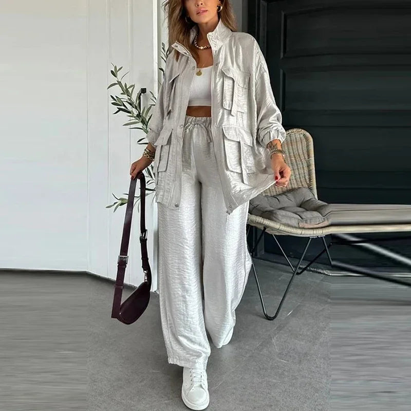 Madonna™ Set in Textured Satin with Strategic Pockets / Urban Sophistication that Stands Out Wherever You Go!
