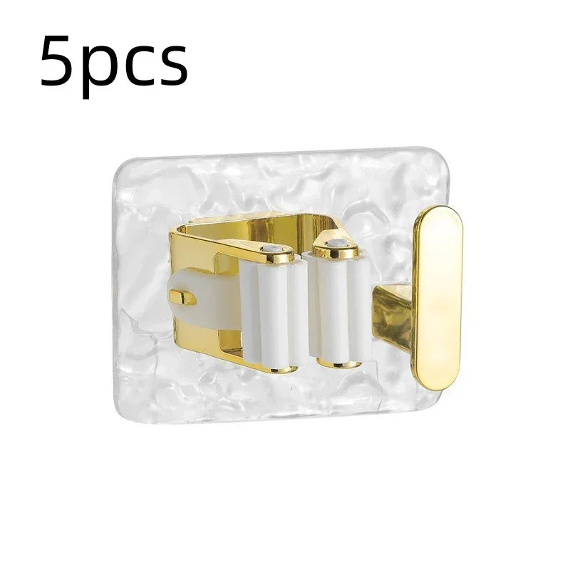 Wall Mounted Mop and Broom Holder – Adhesive Organizer with Extra Hook
